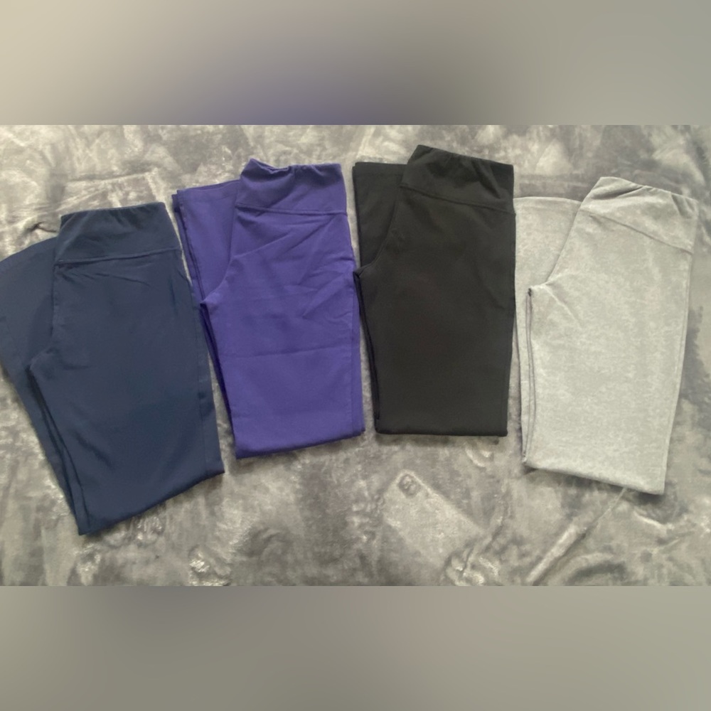 Lot of 4 Nirlon Bootcut Yoga Pants  Navy Purple Black Gray Medium 28" Inseam